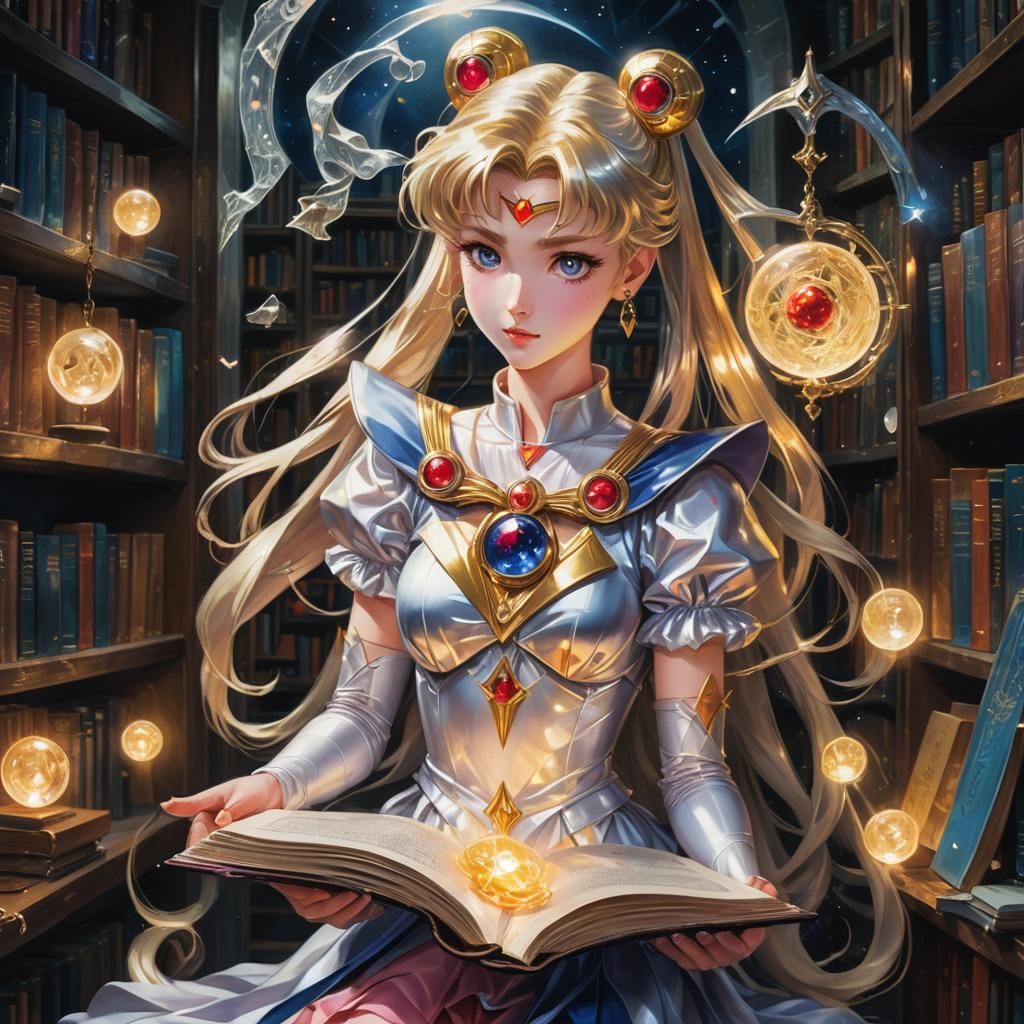 Sailor Moon's Silver Tome: A Surreal Oil Painting