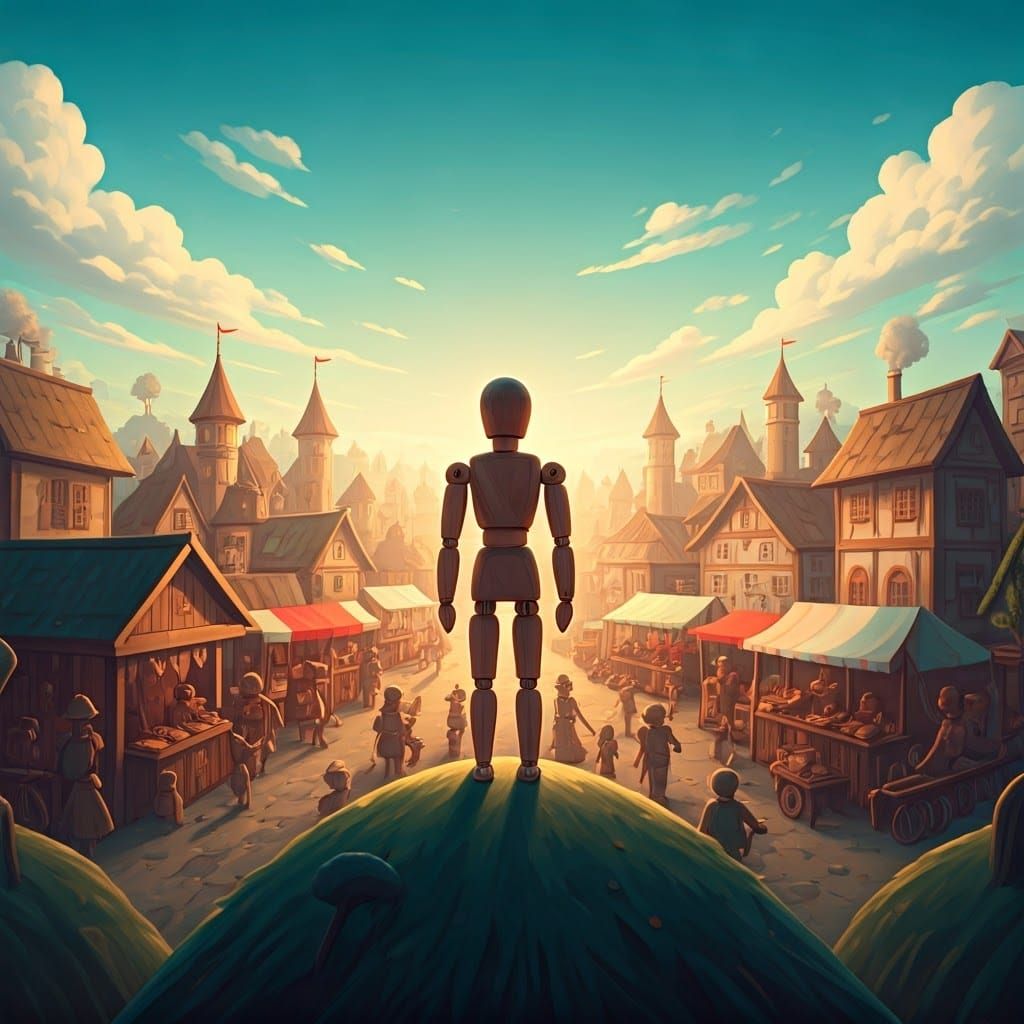 Whimsical Wooden World with Intricately Carved Characters in...