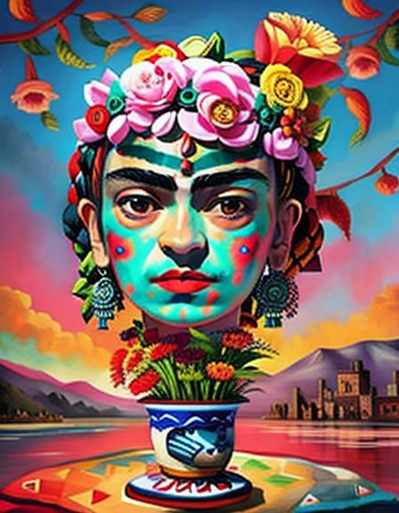 Vivid Portrait in Frida Kahlo Style