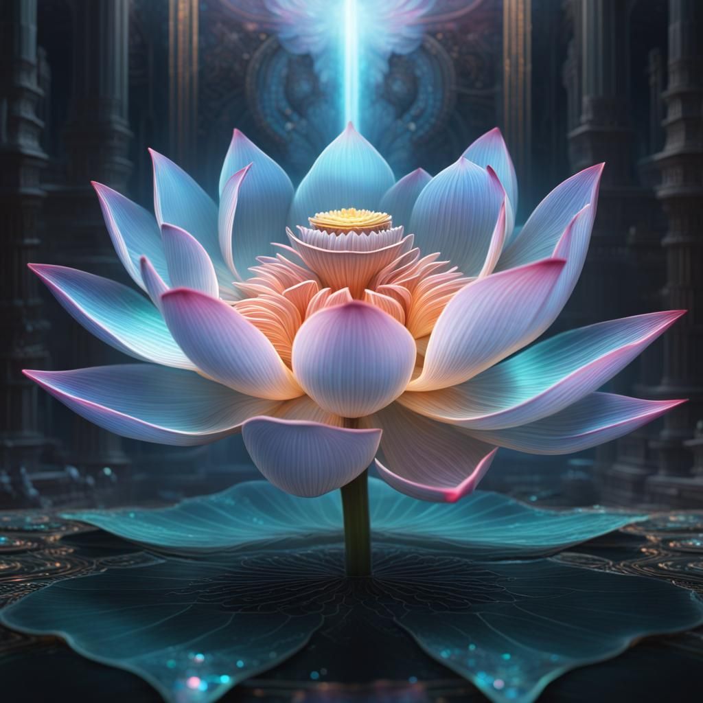 Holographic Lotus Flower: Divine Digital Art