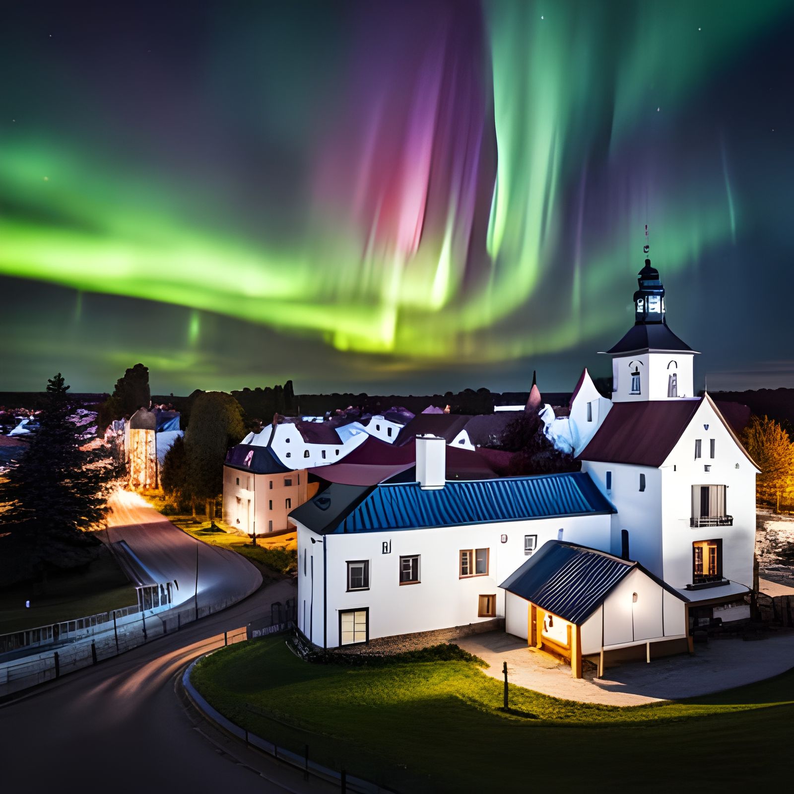 Estonian Medieval City Under Aurora Borealis