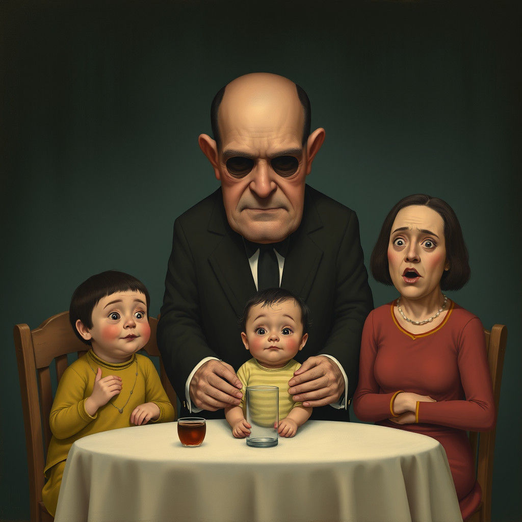 Sinister Family Portrait in Cornellà Style