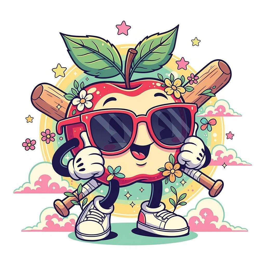 Whimsical Apple Character in Sunglasses and Sneakers