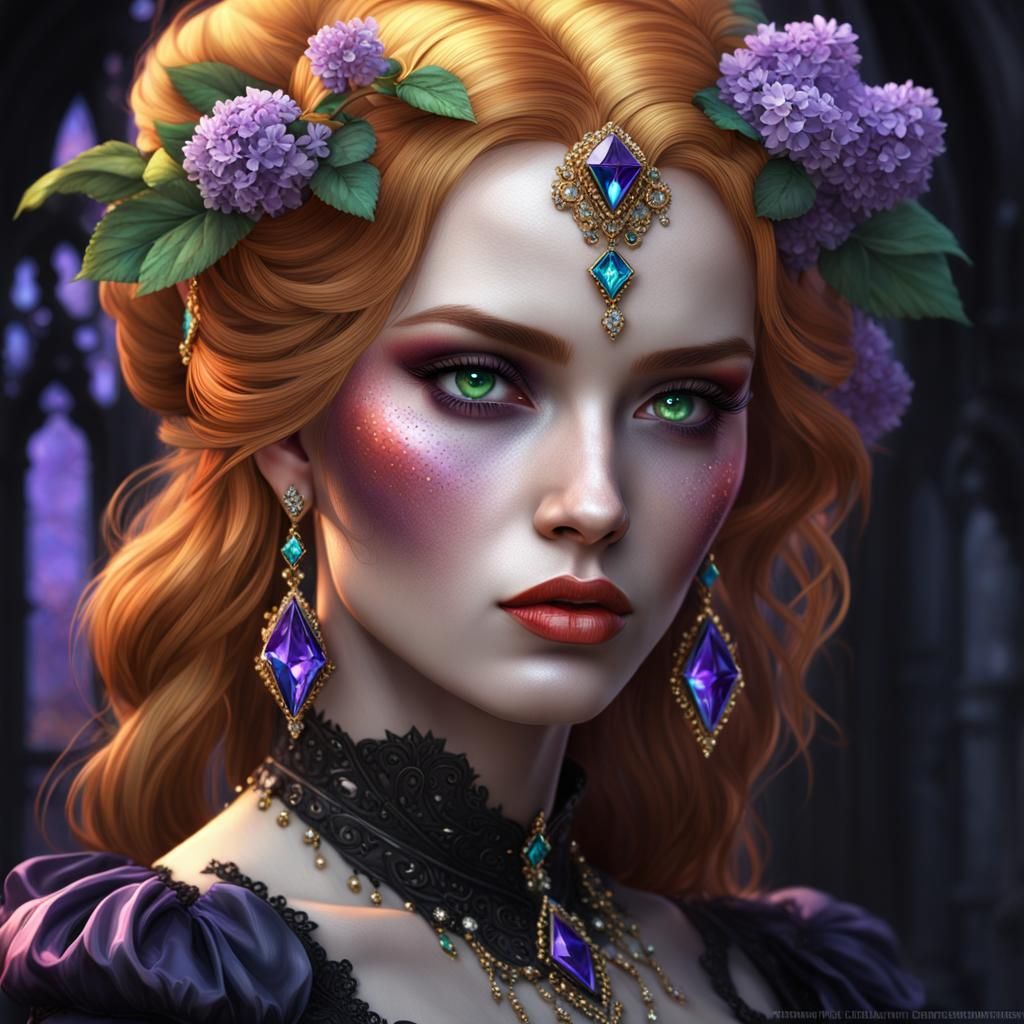 Gothic Beauty with Green Eyes, Dark Fantasy Concept Art