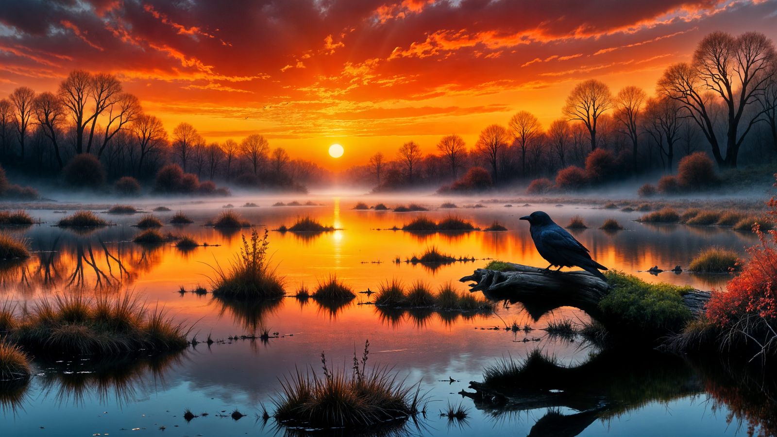 Raven in Mystical Swamp: Fantasy Fine Art Painting