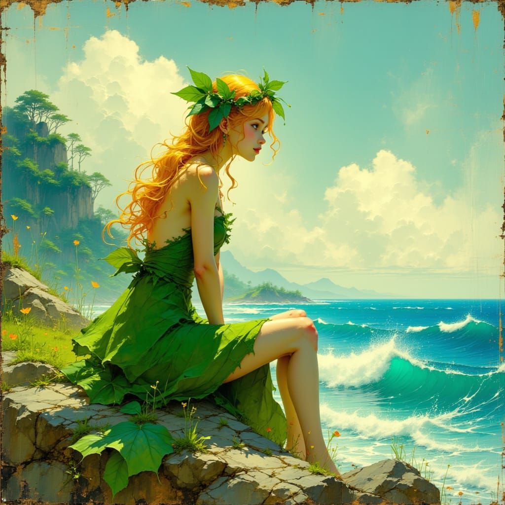 Elf Woman Watching Ocean Waves