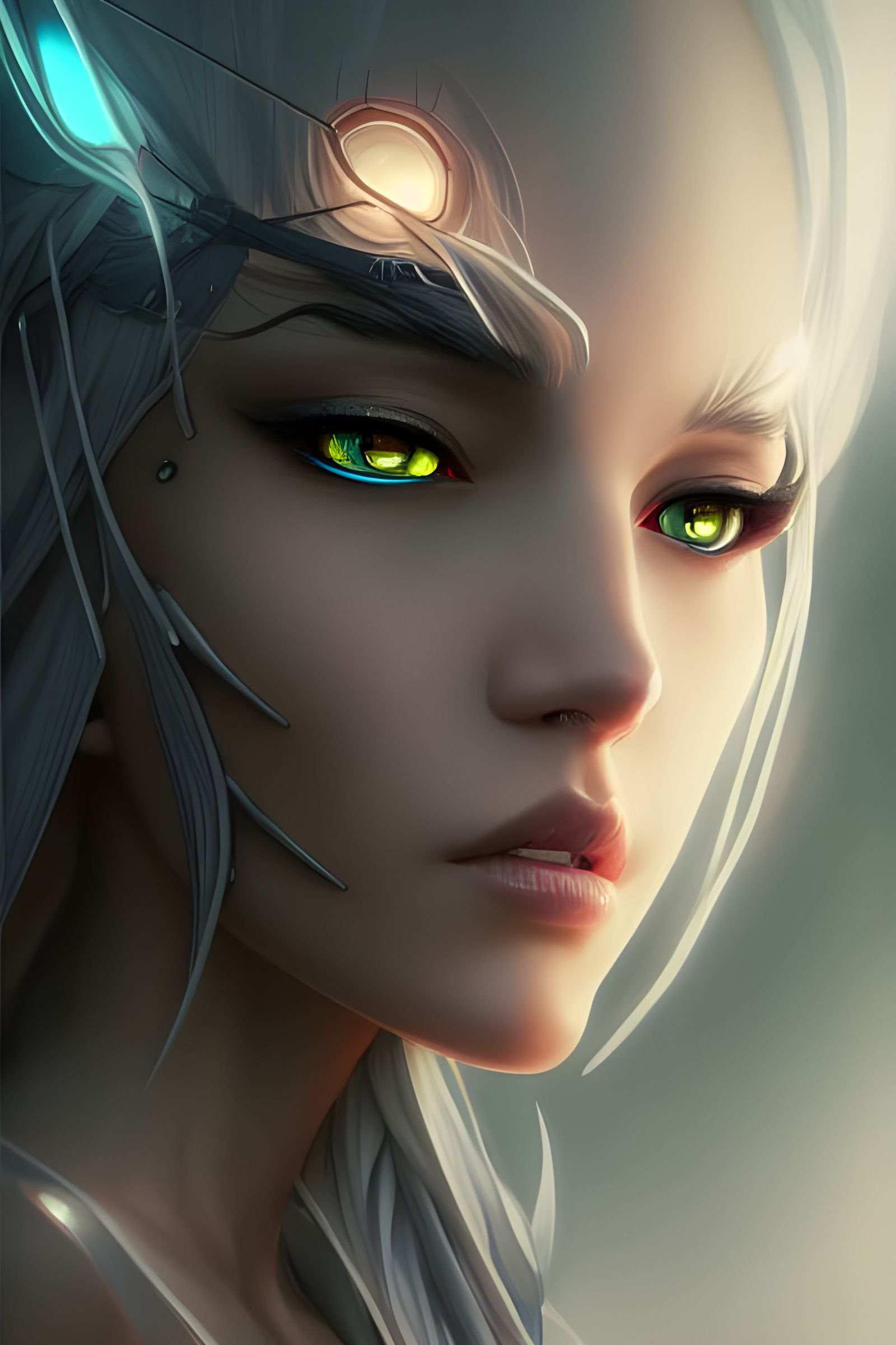 Cyberpunk Dark Elf Goddess in Lightning Landscape