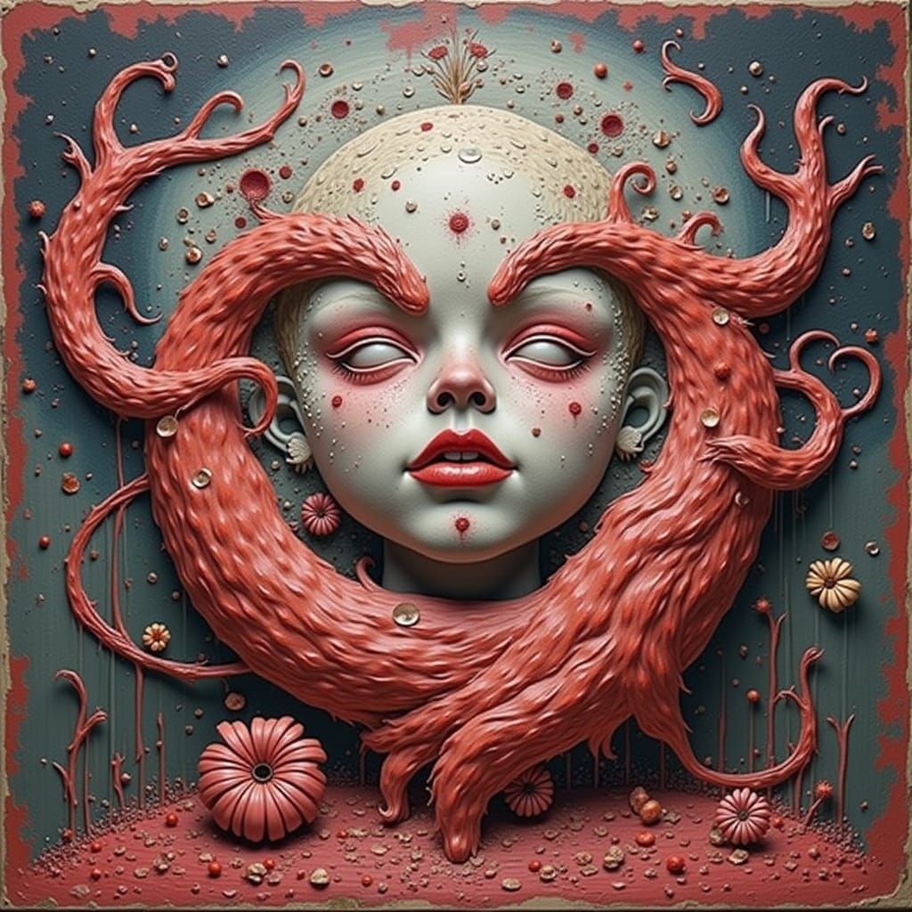 Expressive Sculpture of Glory: Painterly Red Painting
