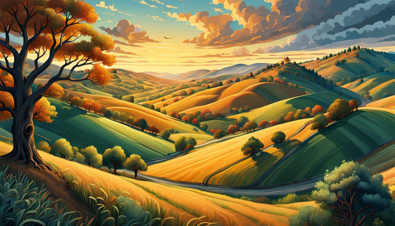 Vibrant Landscape in Storybook Illustration Style