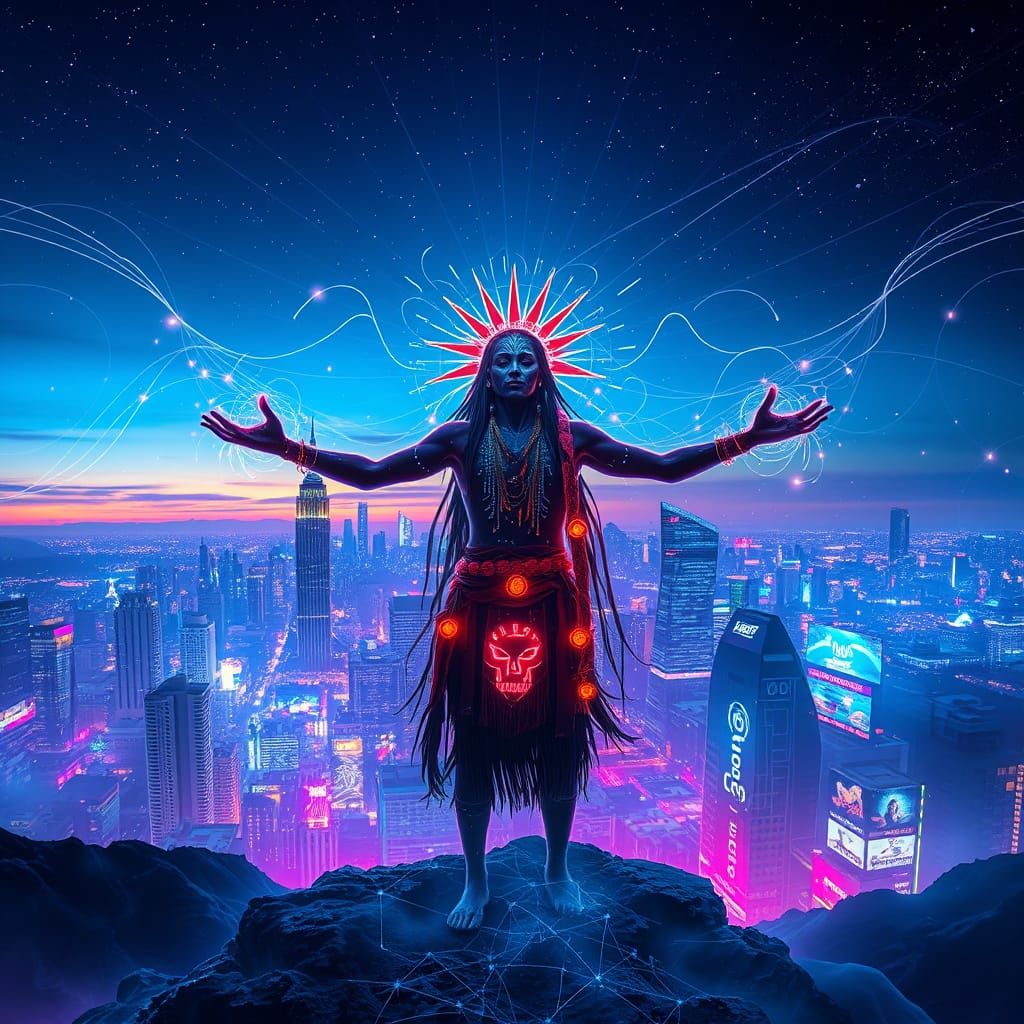 Cyberpunk Shaman Connects with the Digital Cosmos