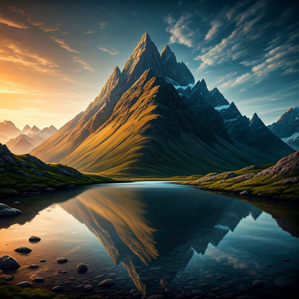 Vivid Dream Mountain Landscape with Water