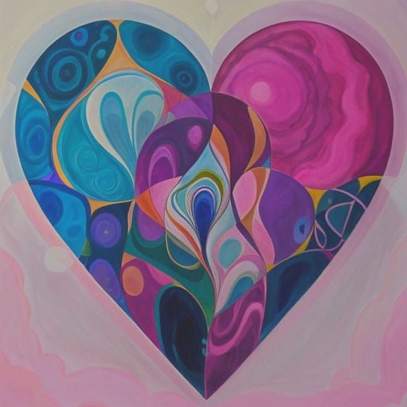 Surreal Heart Form in Geometric Dance, with Vibrant Ombre Co...