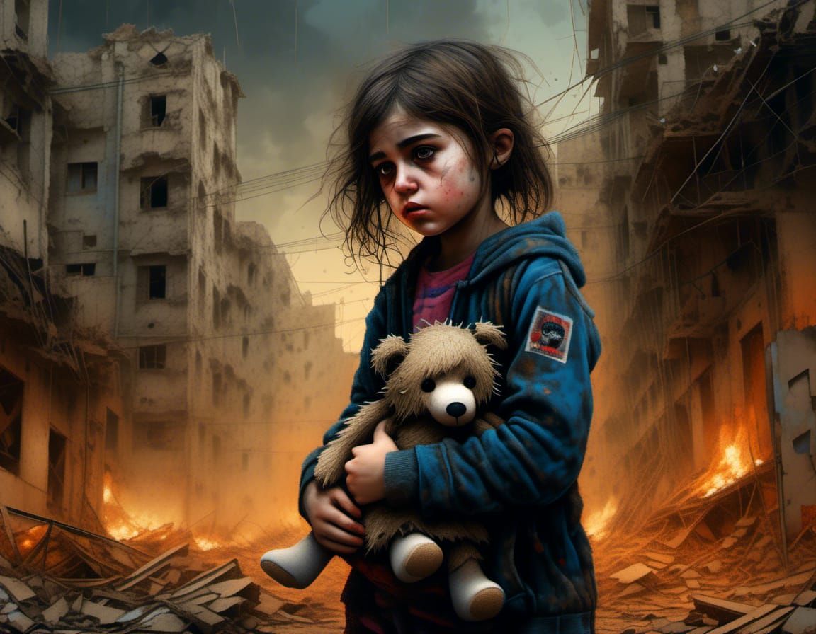 Sorrow in Ruins: Portrait of a Girl in Apocalyptic Landscape