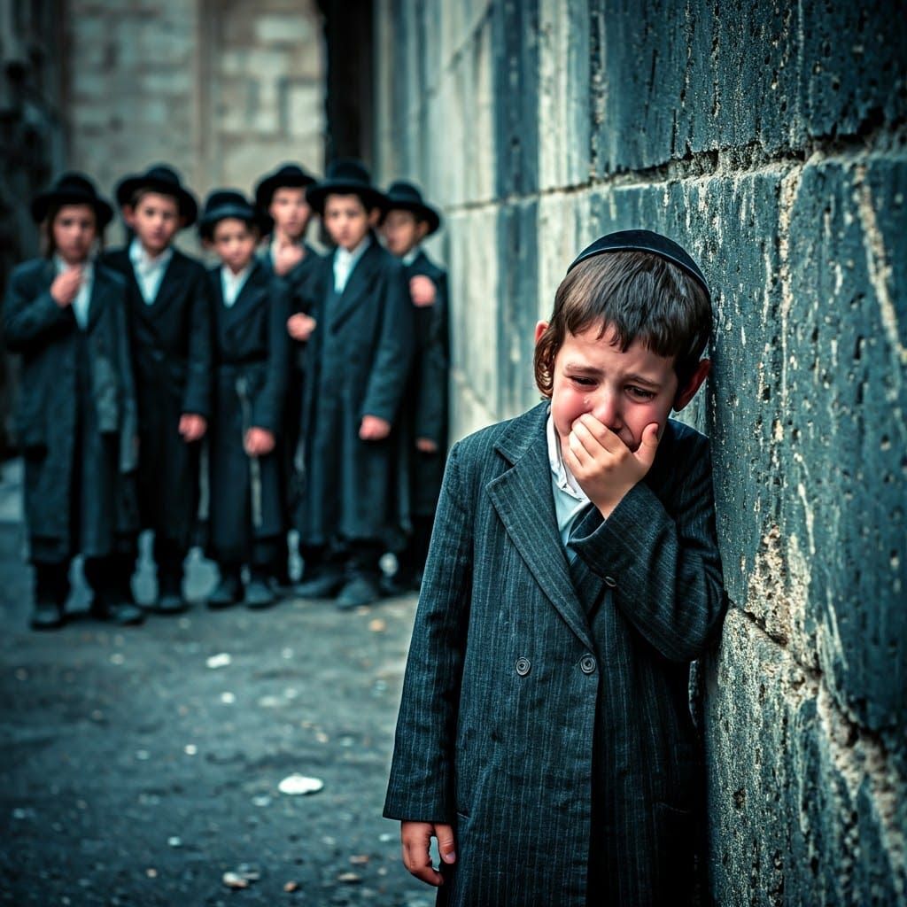 Distressed Boy in Parking Lot: A Photorealistic Image