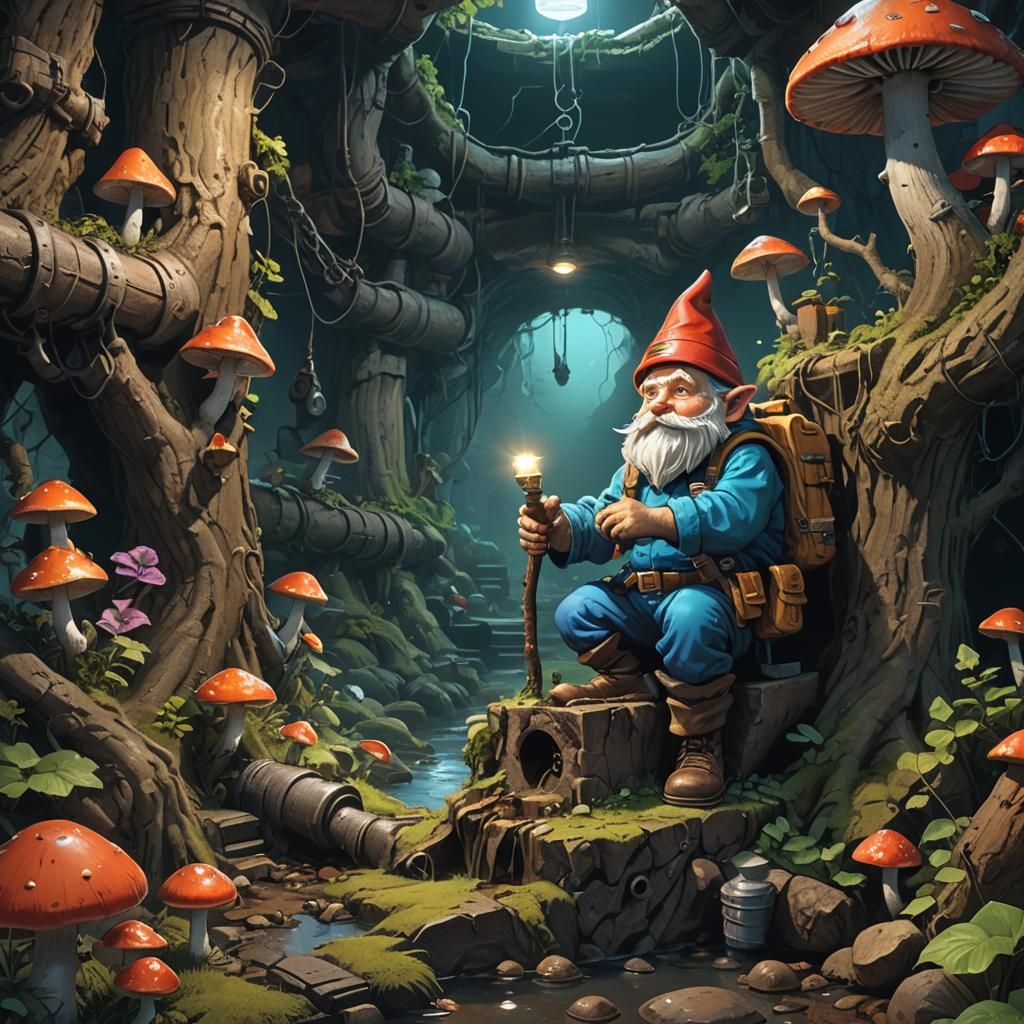 Gnome Plumber in Mystical Dungeon Concept Art