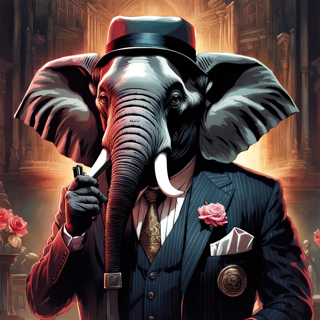 Anthropomorphic Elephant Gangster in Neo-Noir Style