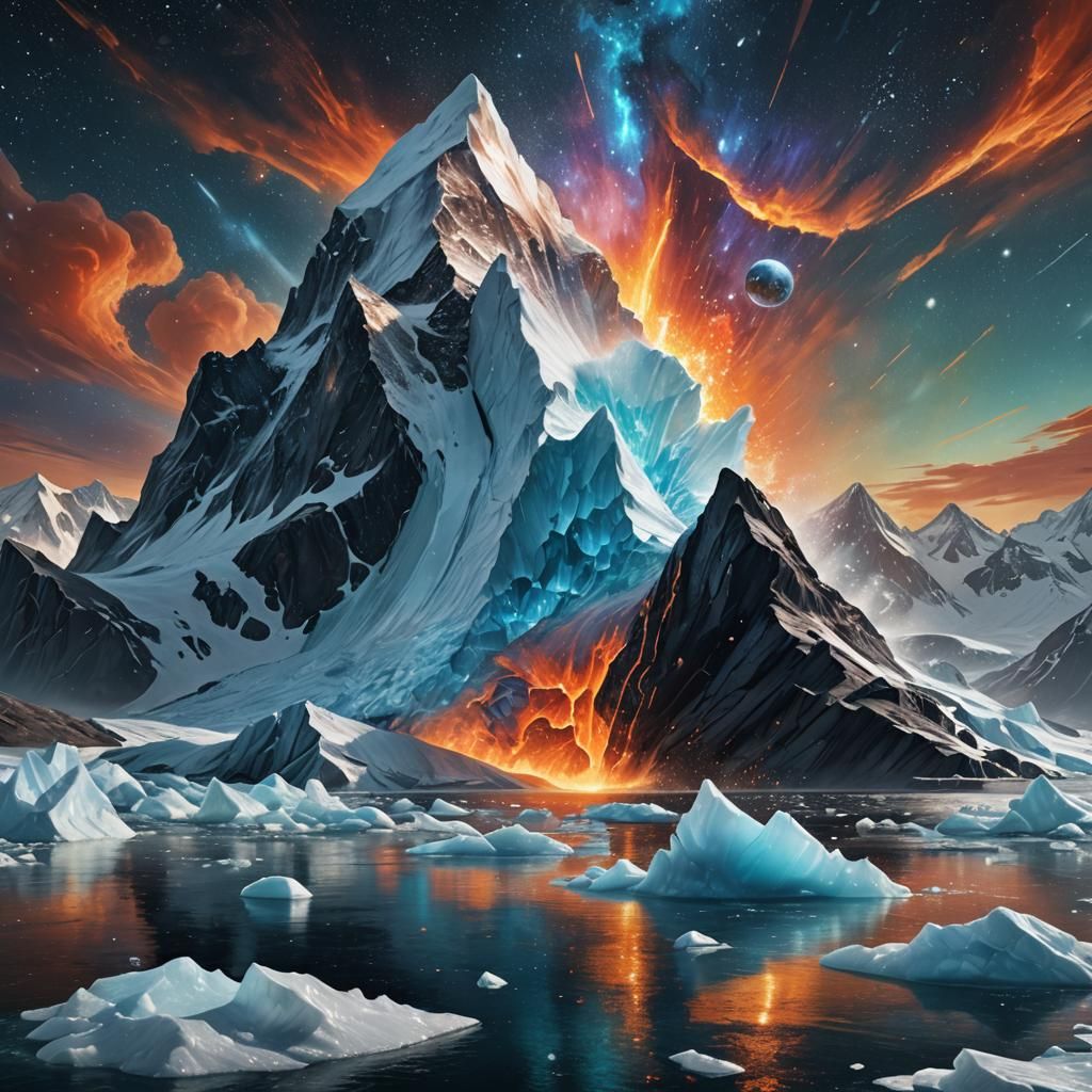 Icy Landscape Under Orange Supernova: Splash Art