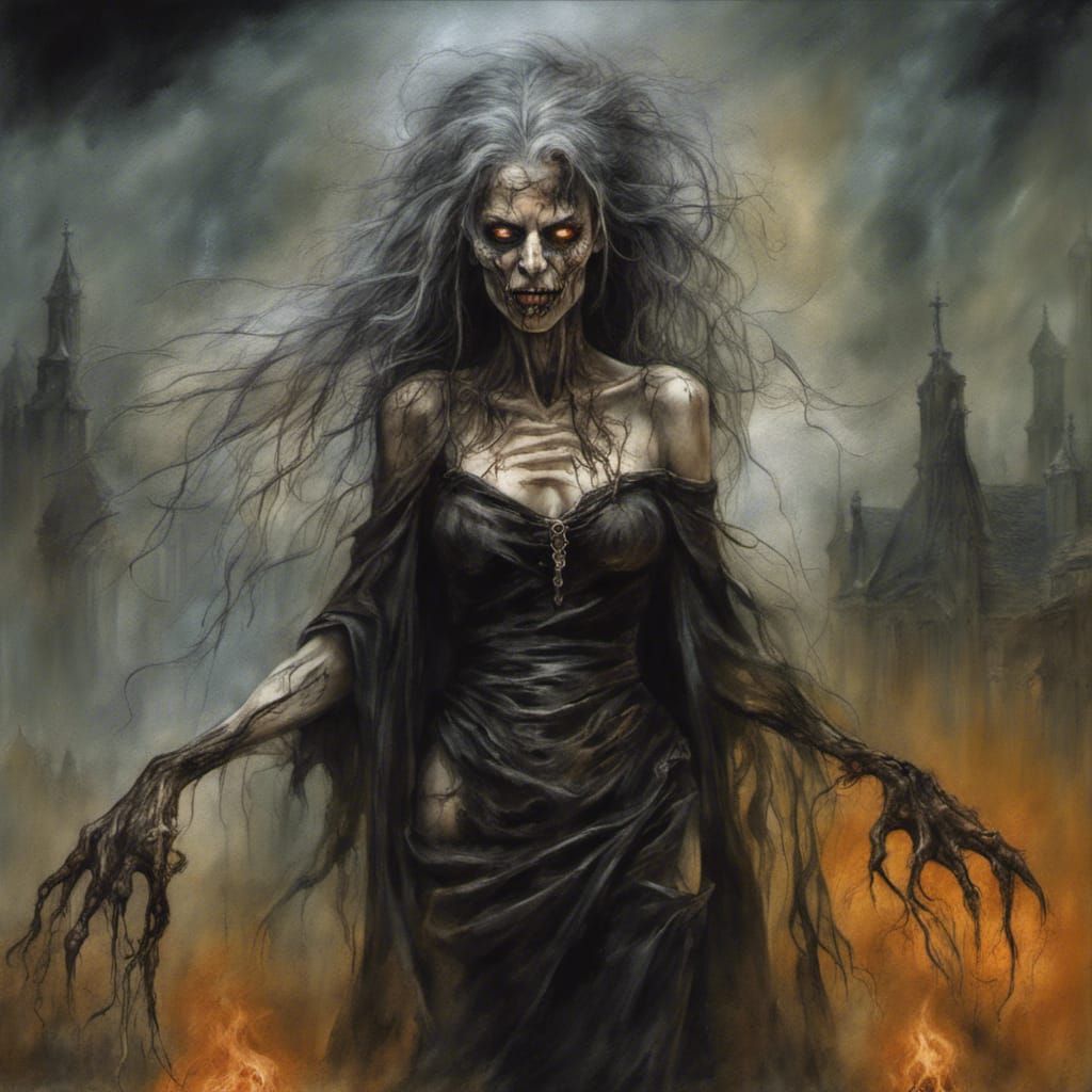 Sinister Zombie Witch in Oil Painting Style