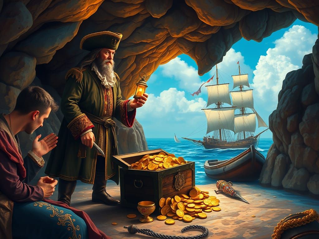 Galleon Captain Discovers Treasure in a Coral Cave