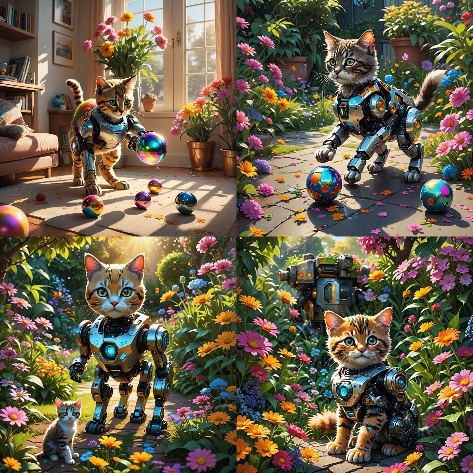 Robot and Kitten's Playful Garden Adventure