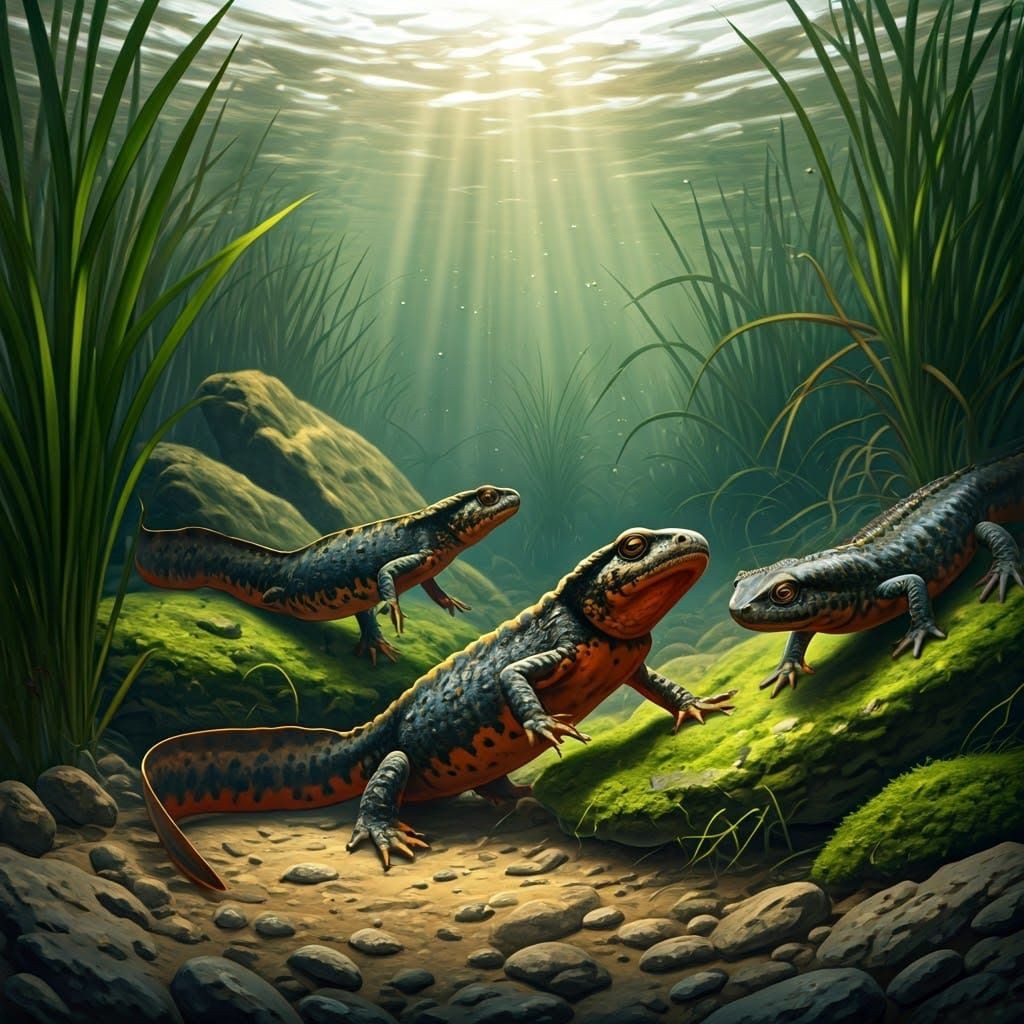 Newts in a Murky Swamp Environment, Precision Zoological Ill...
