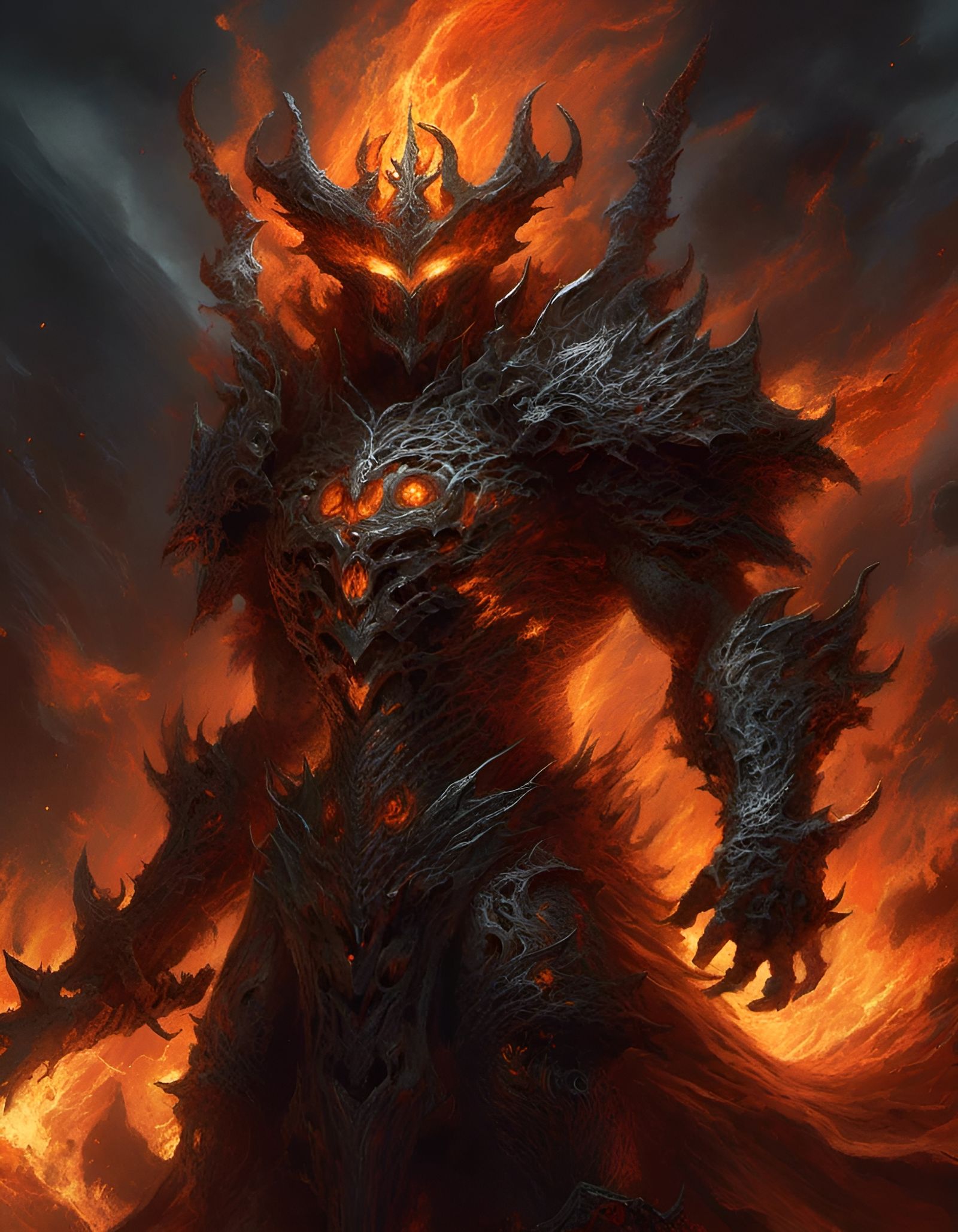 Hyperdetailed Fire Elemental Portrait in Dark Fantasy Style