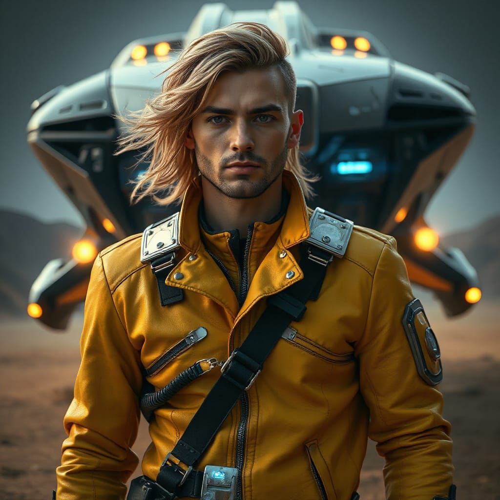 Confident Cyborg in Futuristic Alien Landscape