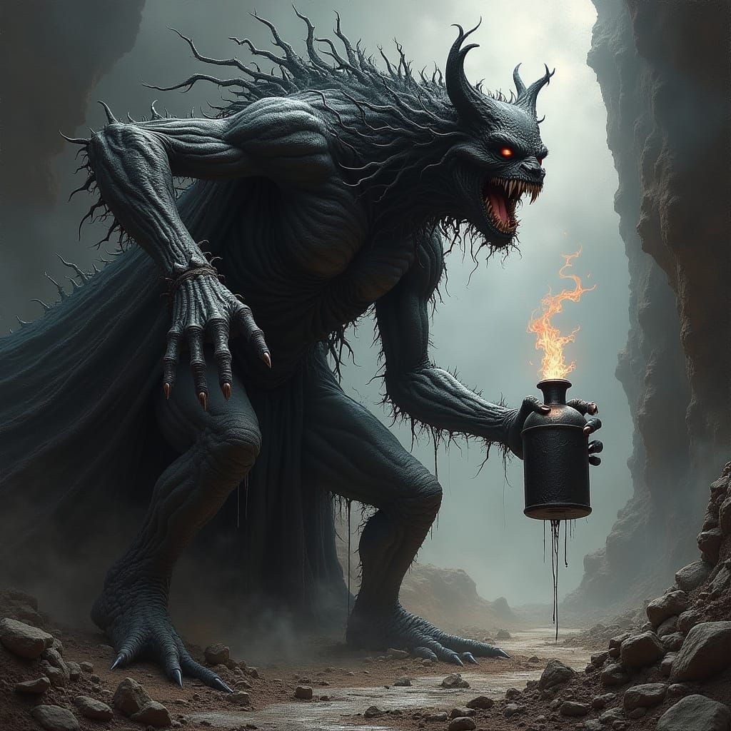 Abstract Creature with Potions in Horror Style