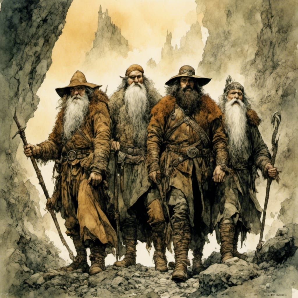 Rugged Dwarf Warriors in Dark Underground Cave