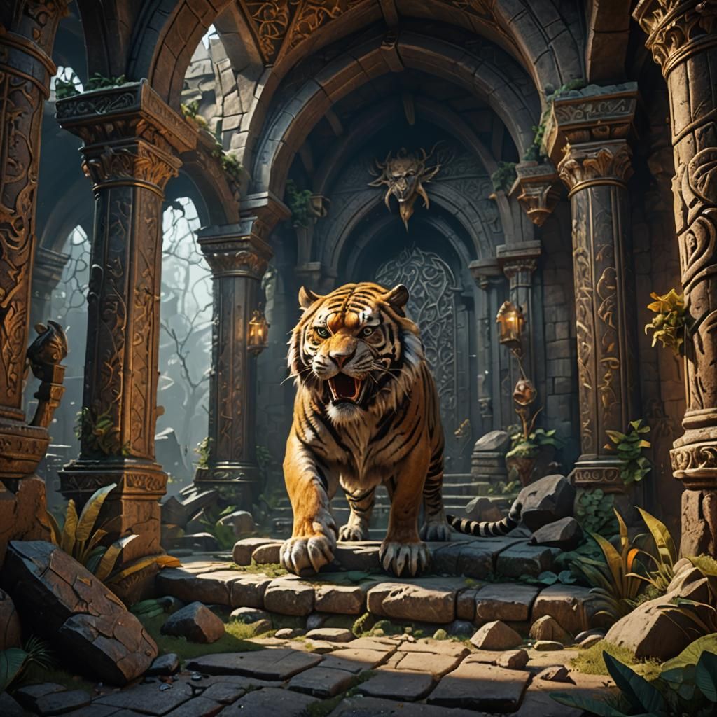 Sabertooth Tiger Lair in Medieval Fantasy Style