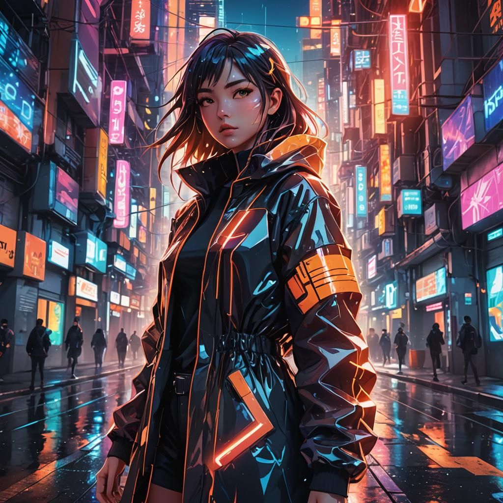 Anime Girl in Neon City: Vibrant Digital Art
