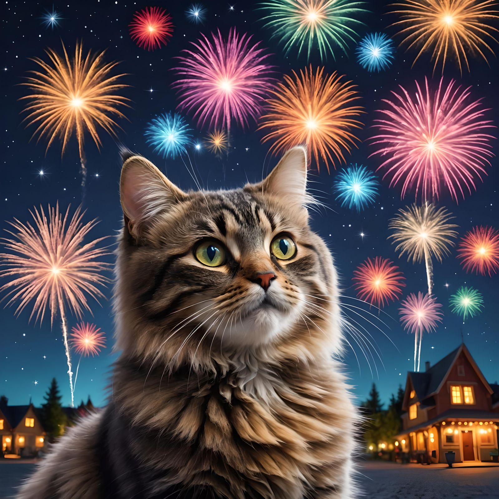 Cat and the fireworks