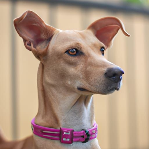 Yellow Mixed-Breed Dog with Pink Collar