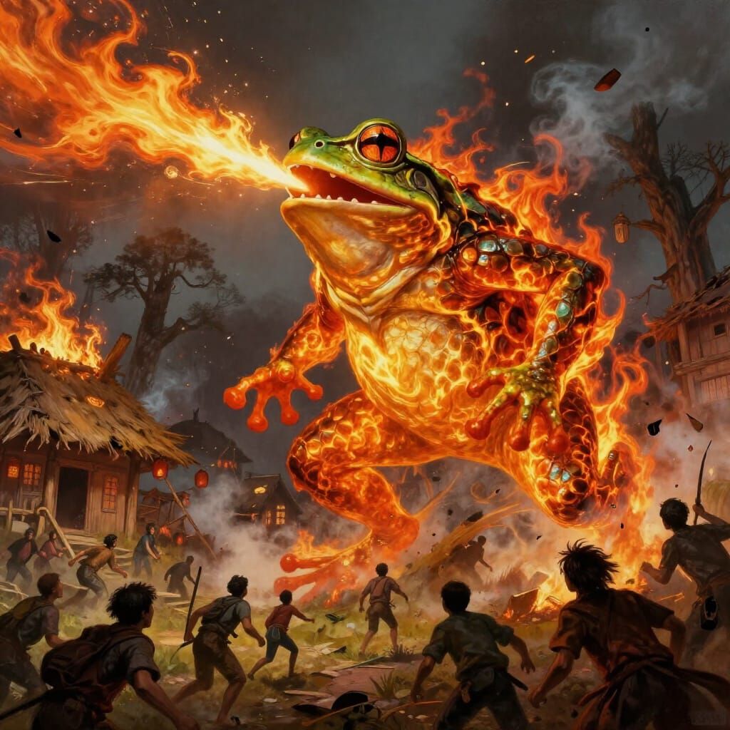 Giant Fire-Breathing Frog-Person Attacks Village