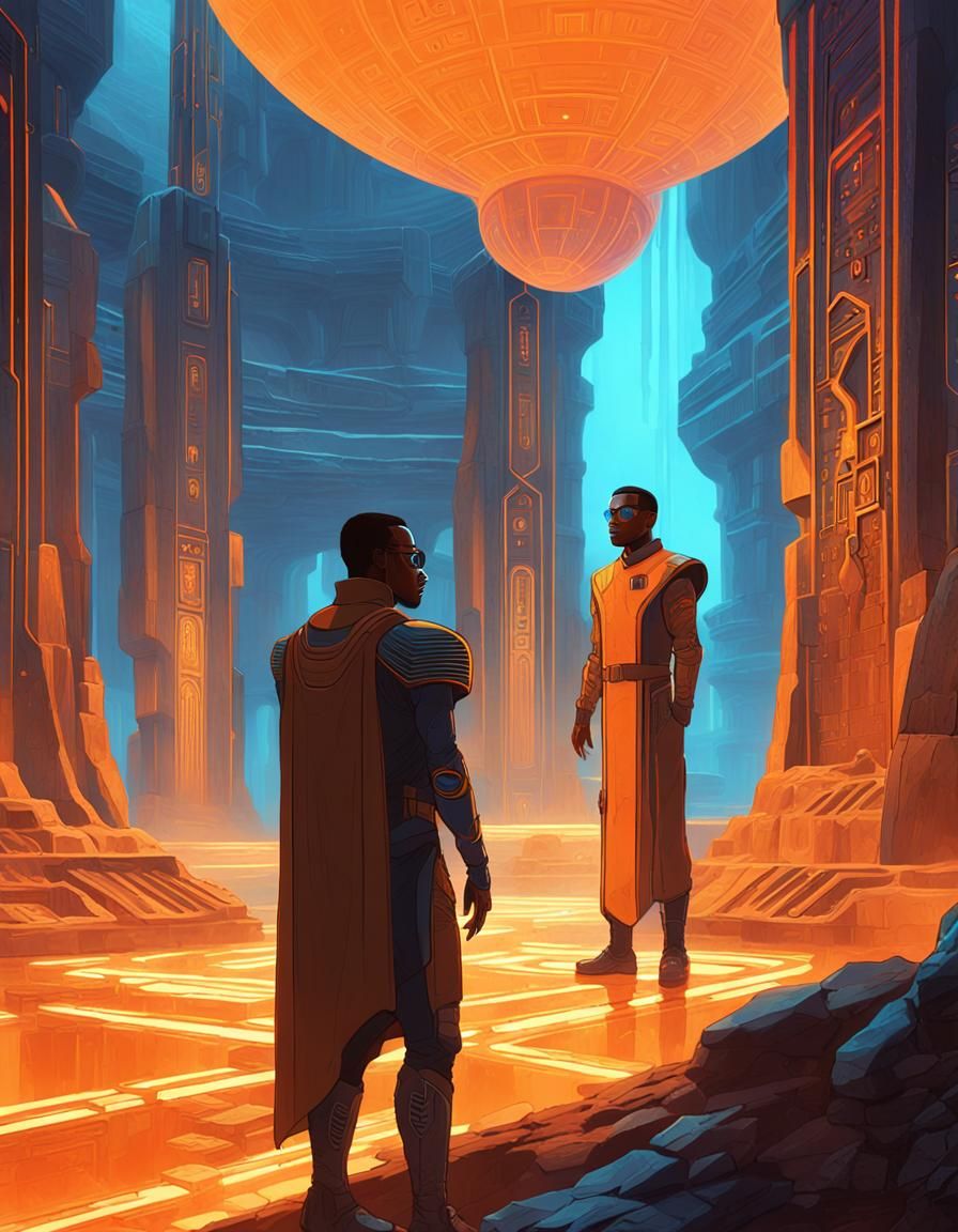 Data and Geordi Explore Alien Temple in Fantasy Art