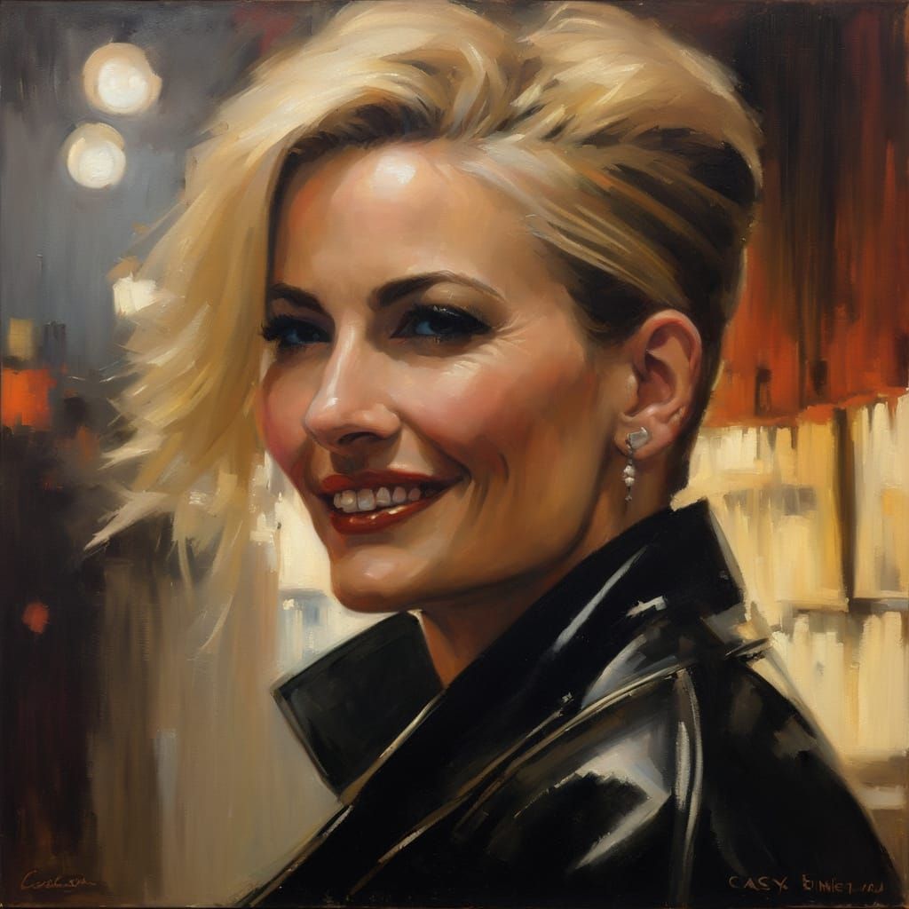 Punk Woman in Tavern: Oil Painting in Post-Impressionism Sty...