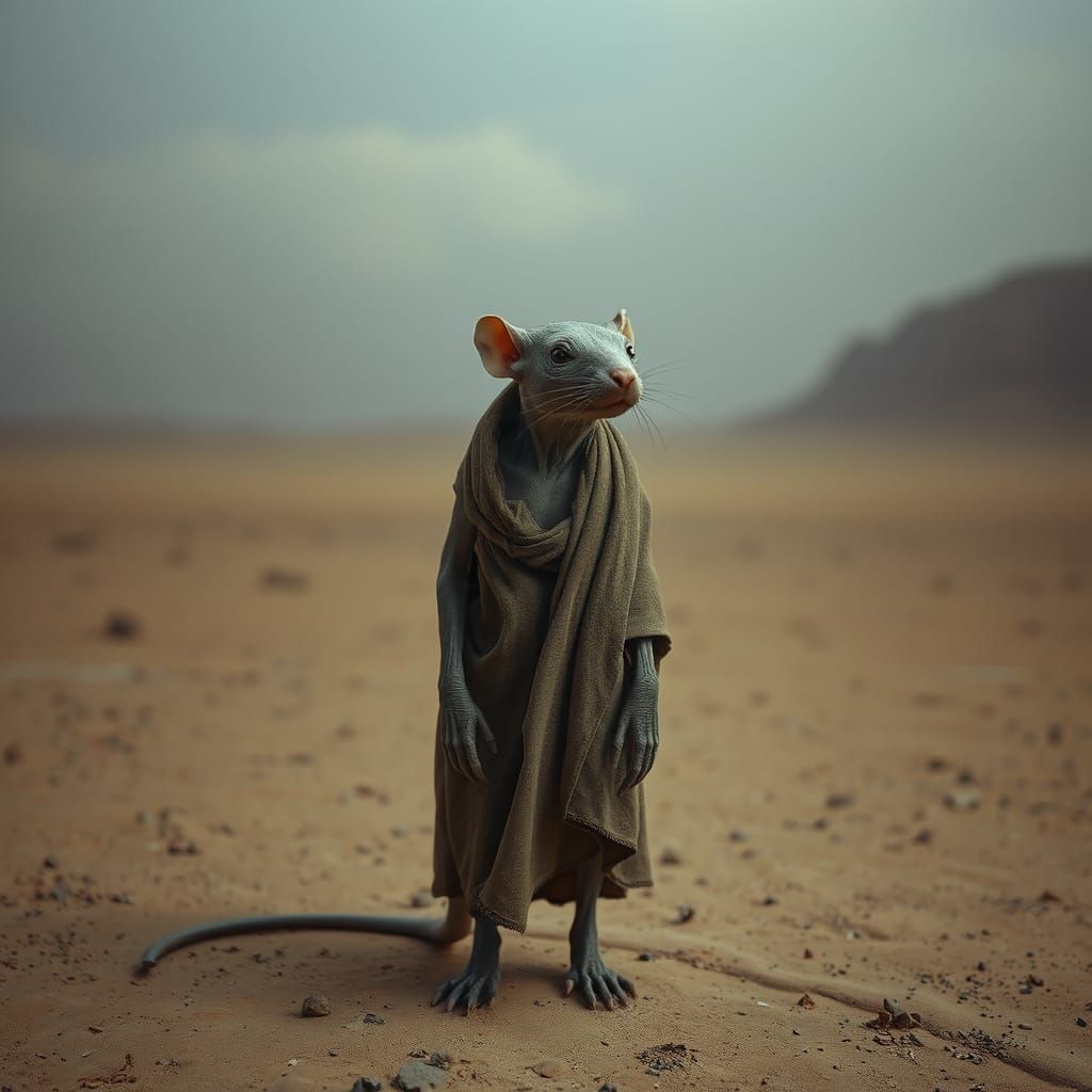 Mole Rat in Desert Landscape, Dystopian Art