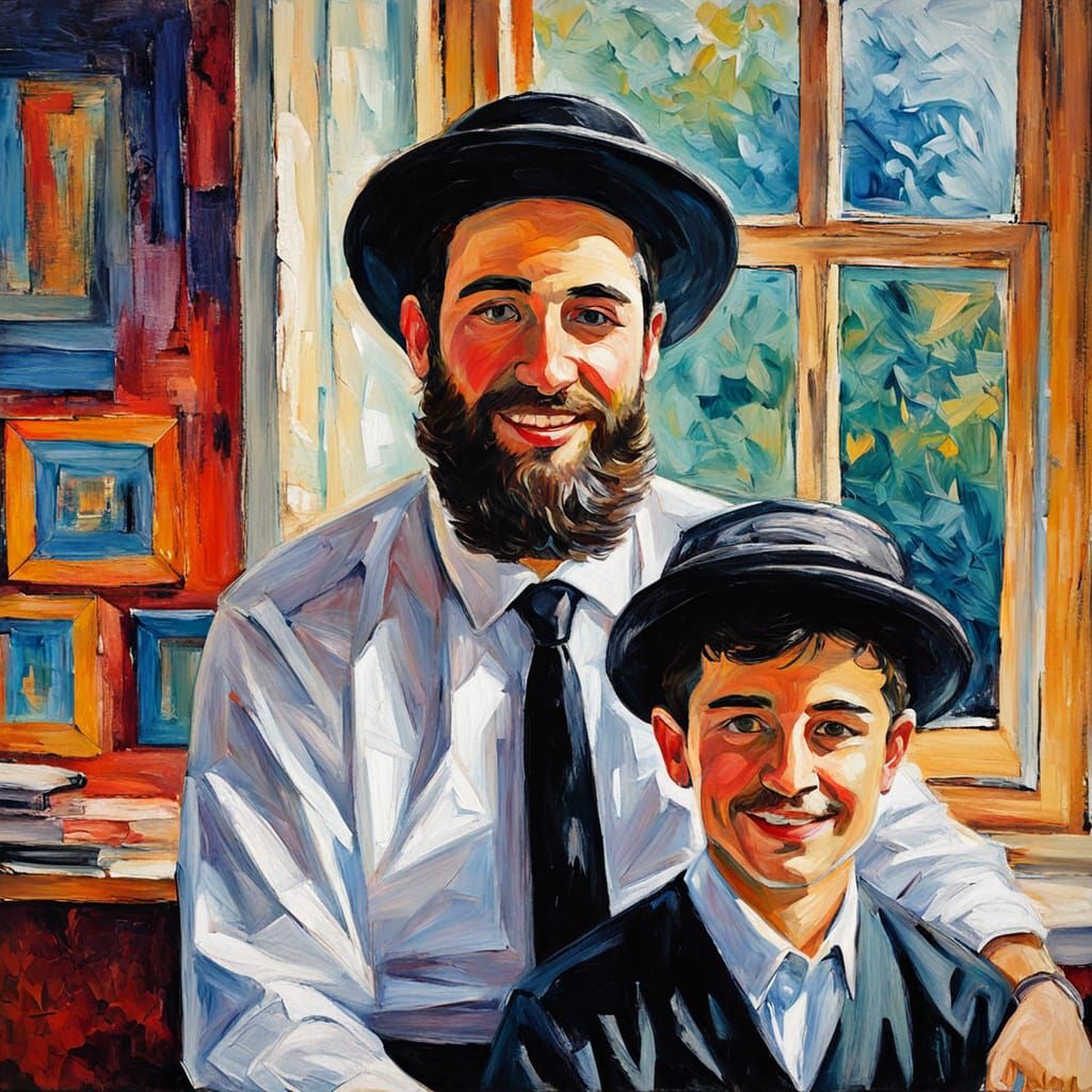 Hasidic Boy Smiling on Shabbat: Expressionist Oil Painting