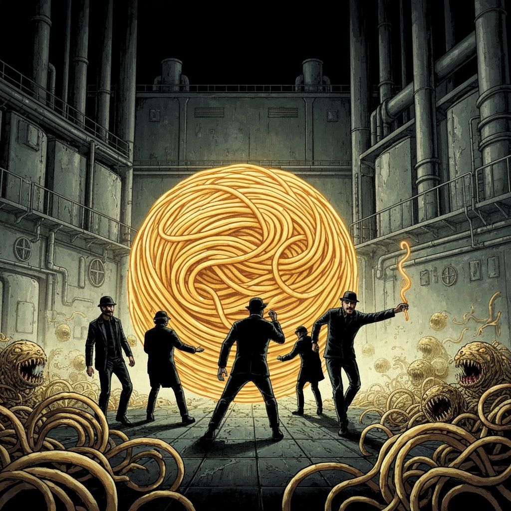 Dystopian Thieves Steal Giant Spaghetti, Chased by Noodle Mo...