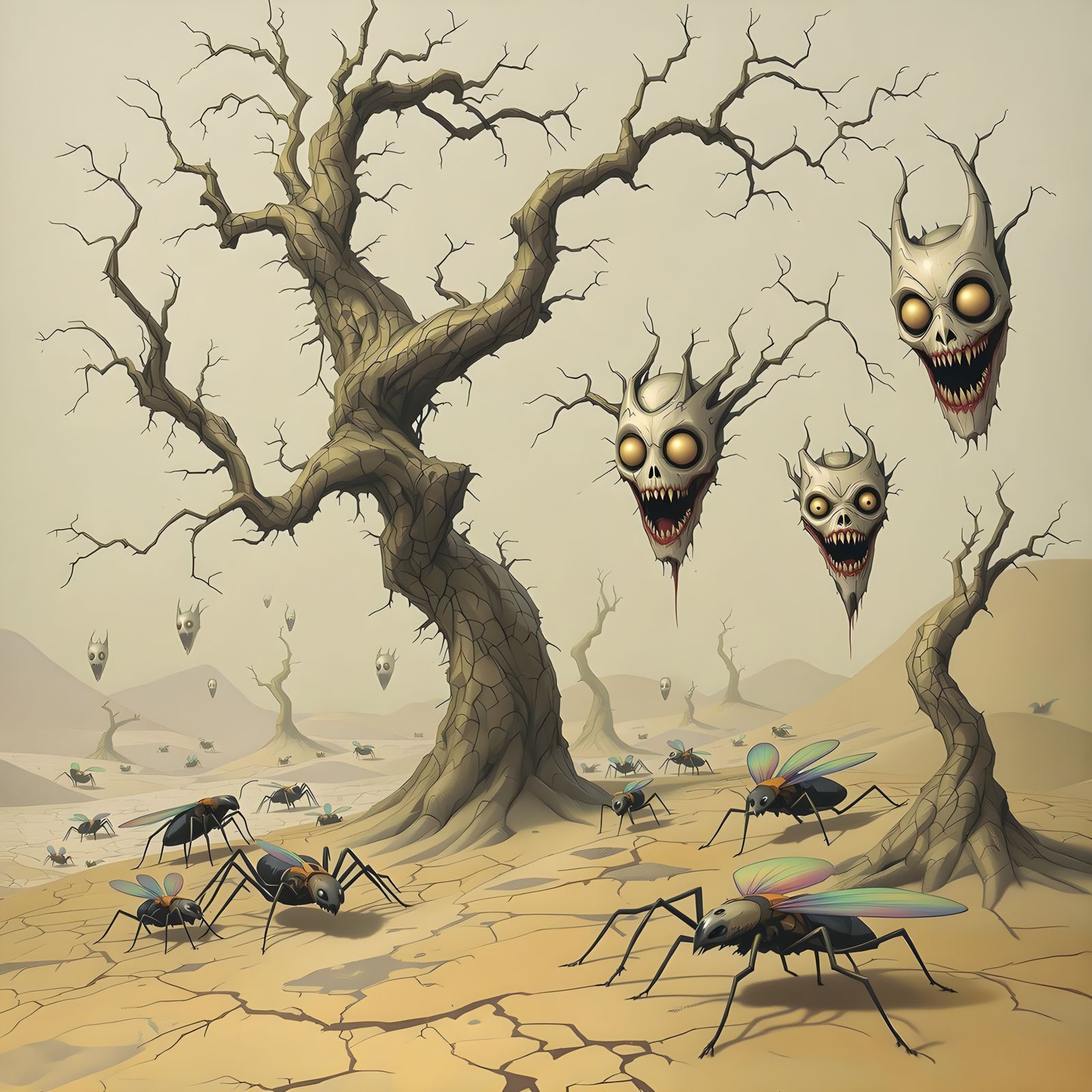 Grotesque Dreamscapes in Dark, Surreal Horror Style