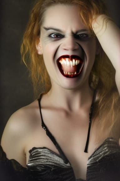 Vampire Portrait with Fangs in Gothic Style