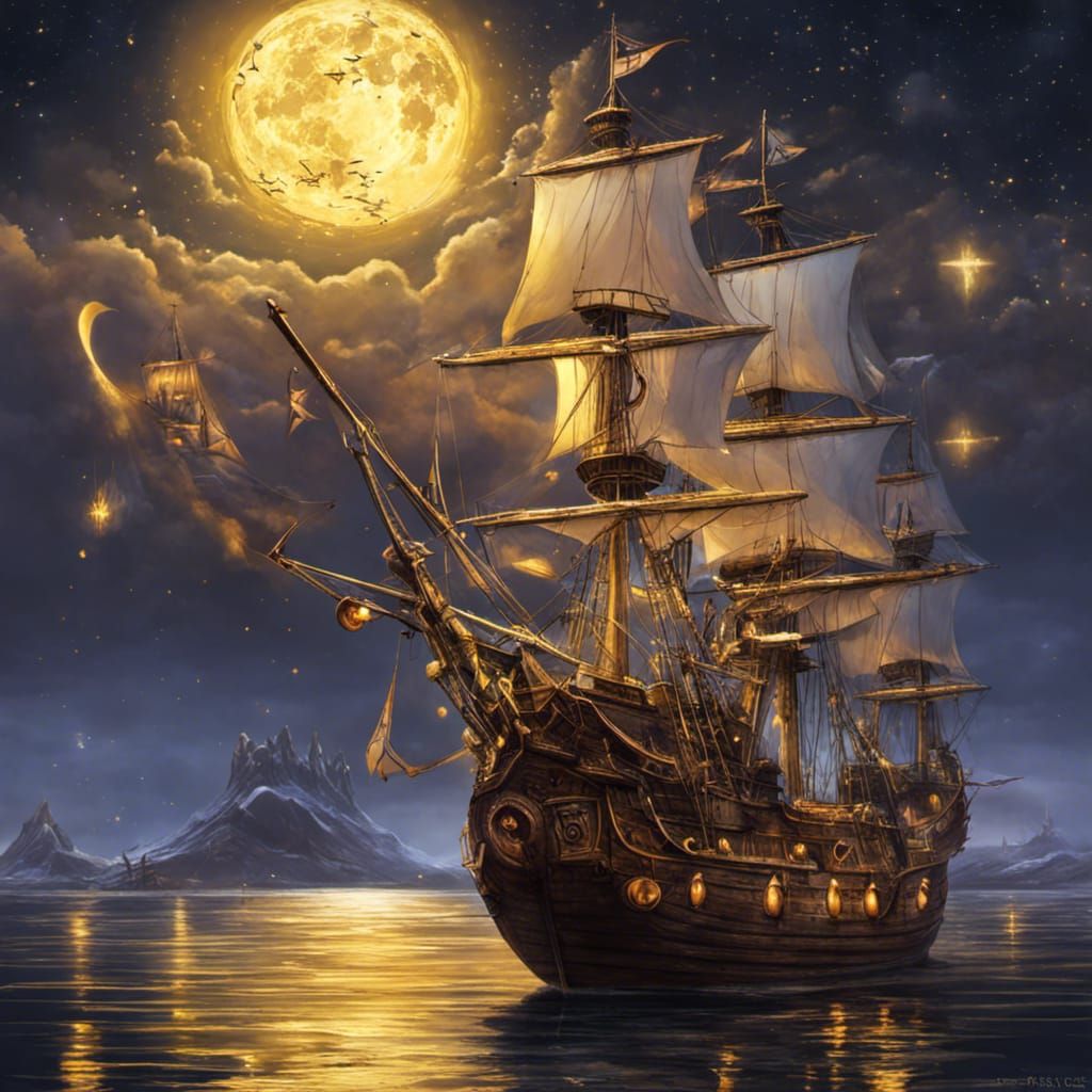 Golden Galleons Sailing: Expressionistic Abstract Art