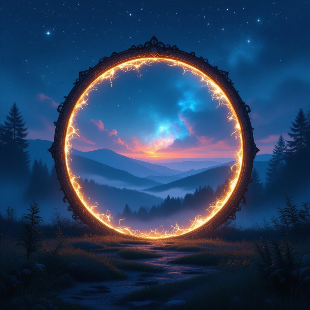 Mystical Landscape Through Ornate Ring Portal