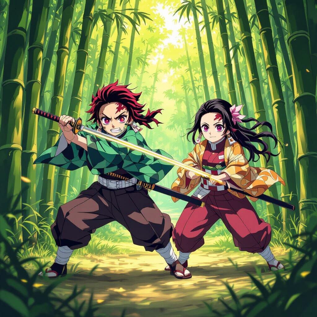Zenitsu & Nezuko in Action Anime Style