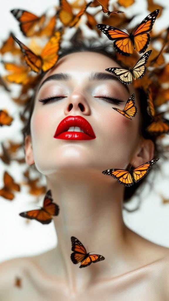Surreal Portrait of Woman with Butterflies