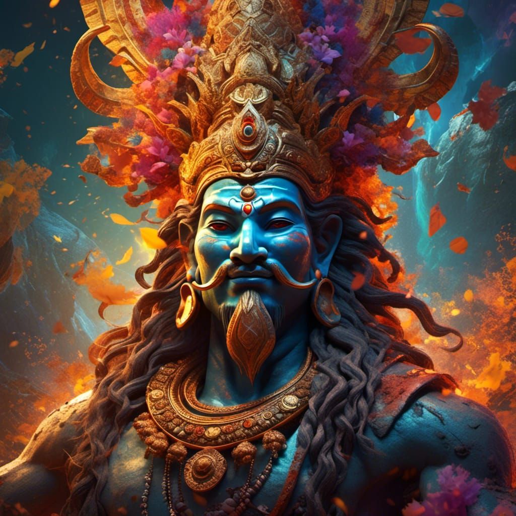 Pashupati: Hyperrealistic Hindu Deity in Splash Art