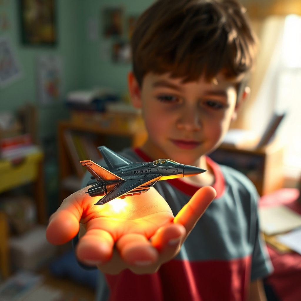Boy and Magical F-22 Fighter Plane Toy