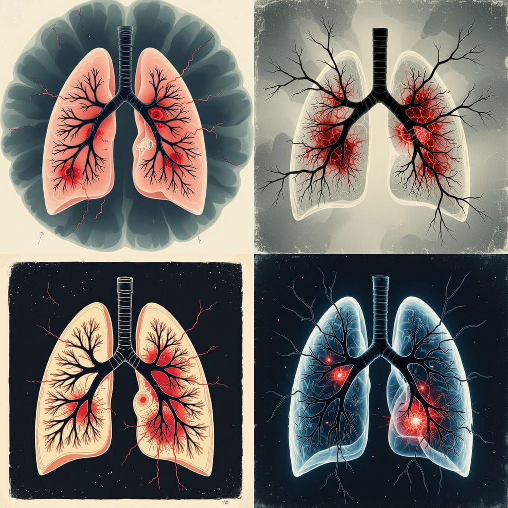 Medical Diagram of Lungs with Black Fibrous Strands
