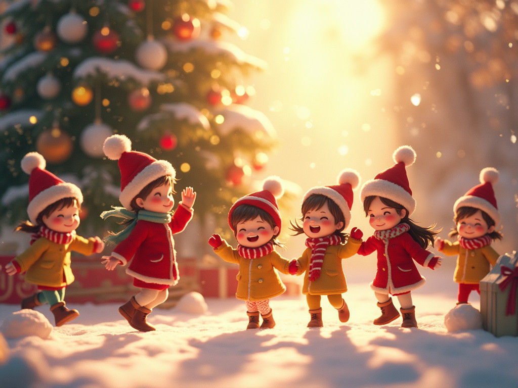 Joyful Children's Dance: Anime-Inspired Christmas Magic