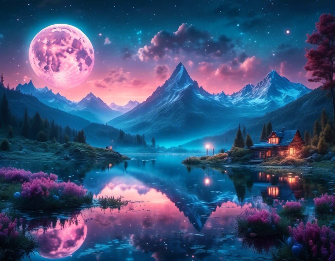 Moonlit Lake: Ethereal Fantasy Landscape